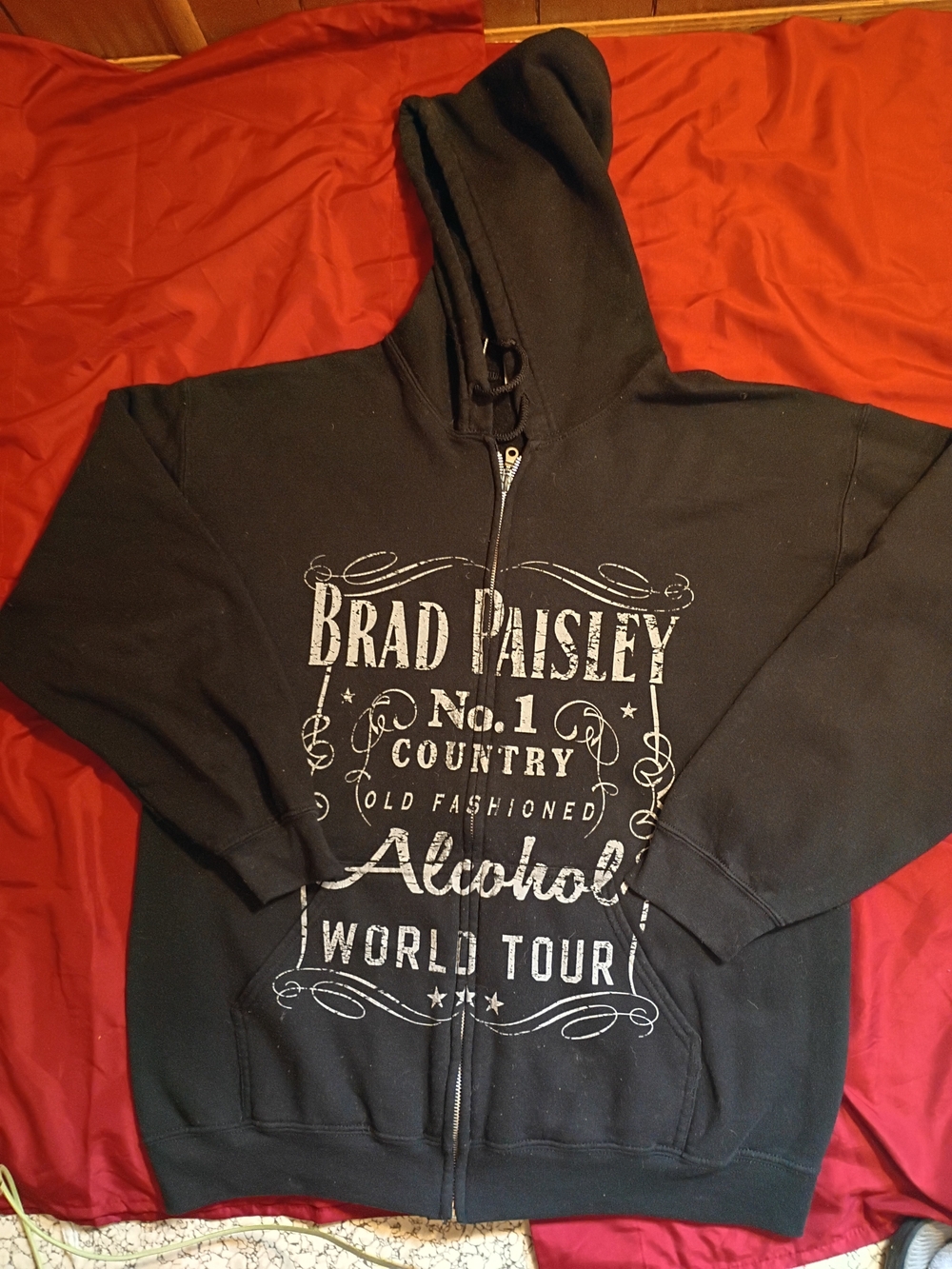 Gildan Black Zip-Up Hoodie with White Script Tour Graphic